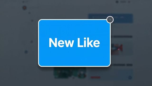 Blue Notification Card Showing New Like on Blurred Desktop Interface with Chevron Control