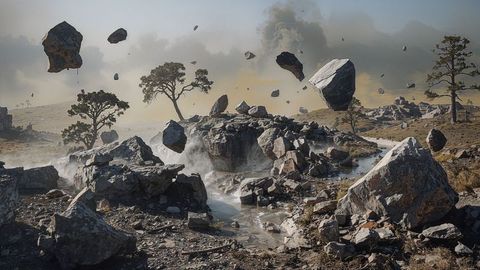 Floating Boulders in Surreal Rocky Landscape