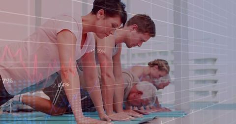 Group Fitness Class with Plank-to-Push-Up Exercise