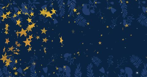 Golden Falling Stars on Blue Floral Background Representing Celebration - Download Free Stock Images Pikwizard.com