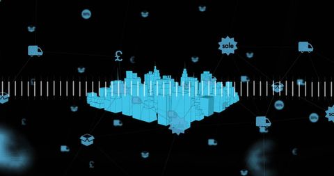 Futuristic Digital Cityscape with Technology Icons and Data - Download Free Stock Images Pikwizard.com