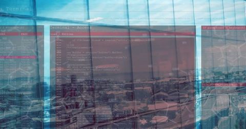 Financial data processing over cityscape for global business concept