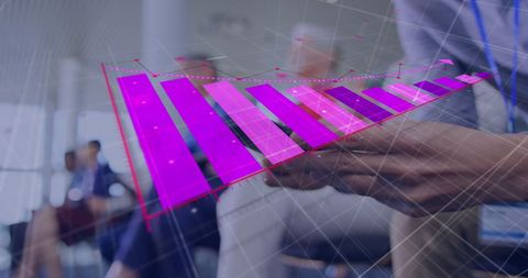 Falling business graphs with digital overlay and smartphone