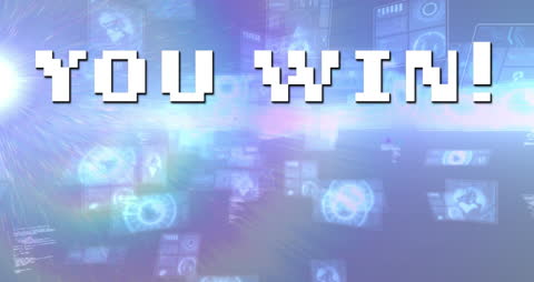 Animated 'You Win' Text Over Technology Background