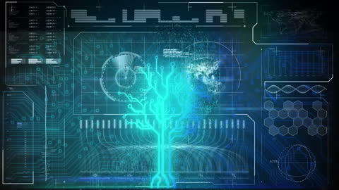 Futuristic Brain Animation with Digital Technology Interface