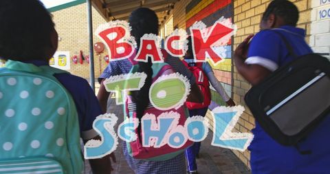 Enthusiastic children heading back to school creativity concept