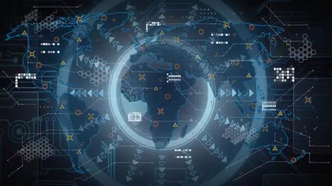 Futuristic Global Network Data Interface with Spinning Elements
