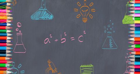 Colorful School Supplies and Math Formula on Blackboard - Download Free Stock Images Pikwizard.com