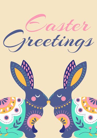 Colorful Easter Bunnies and Eggs Festive Card Design - Download Free Stock Templates Pikwizard.com