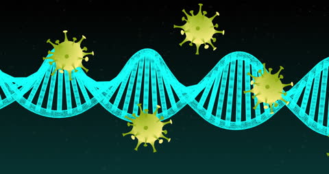 DNA Strand with COVID-19 Cells Digital Illustration