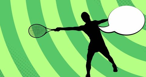Tennis Player Silhouette on Retro Green Background