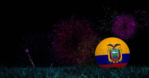 Ecuador Flag Soccer Ball Amidst Vibrant Fireworks Display