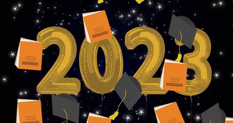Celebrating 2023 Graduation with Books and Caps - Download Free Stock Images Pikwizard.com
