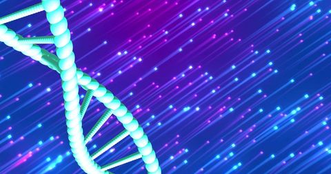 Neon dna helix with digital background for biotechnology design