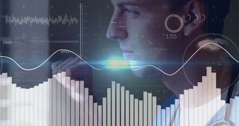 Doctor Analyzing Digital Medical Data in High-Tech Environment