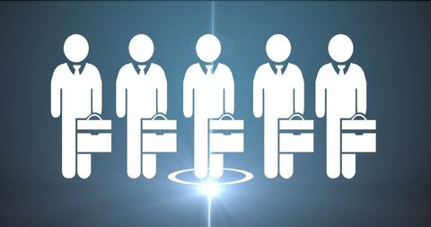 Digital icons of professionals in suits carrying briefcases