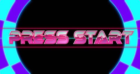 Retro Press Start Text Glowing on Dark Background