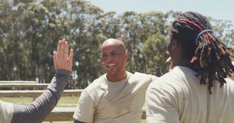Diverse Soldiers Celebrating End of Military Training Outdoors - Download Free Stock Images Pikwizard.com