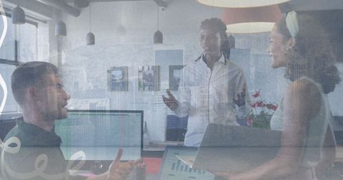 Collaborative office teamwork with digital overlay concept