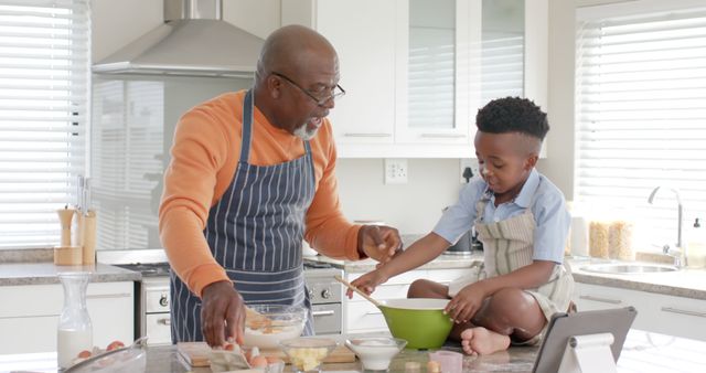 Grandfather and Grandson Baking Together in Home Kitchen - Download Free Stock Images Pikwizard.com