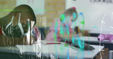 Abstract Digital Art Overlaying Students in Classroom
