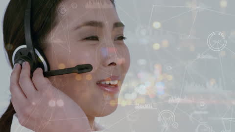 Smiling Call Center Employee Engaged in Virtual Consultation