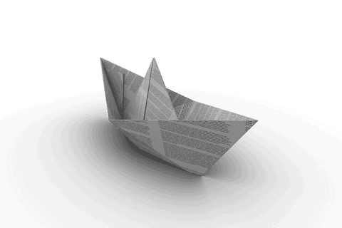 Transparent Newspaper Origami Boat Isolated on White Background
