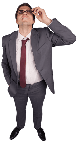 Transparent Businessman Thinking Drawing Glasses Adjust Confidence