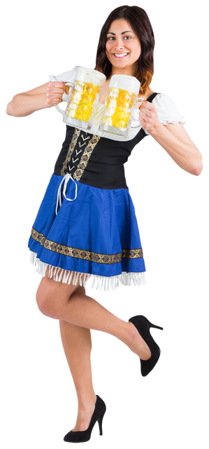 Transparent Oktoberfest Girl Holding Beer Tankards and Balancing on One Leg - Download Free Stock Videos Pikwizard.com