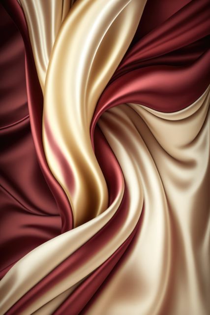 Luxurious red and cream silk fabrics mingling in an abstract flow. Ideal for use in fashion design, textile industry, backgrounds for luxury brand advertisements, or artistic illustration projects to convey elegance and sophistication.