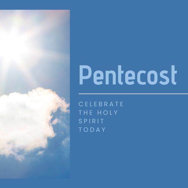 Perfect for religious websites, church bulletins, and social media posts. This image invokes feelings of spirituality, faith, and celebration of Pentecost. It combines a bright, sunlit sky with a meaningful quote, ideal for promoting religious events and sharing inspirational messages.