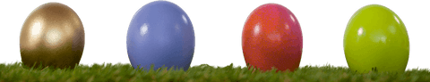 Colorful shiny easter eggs on grass with transparent background