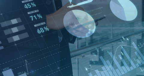 Businessman Analyzing Financial Data on Smartphone with Digital Graphs