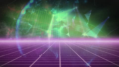 Futuristic Digital Grid with Global Network Connections