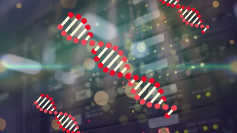 DNA Helix Rotating on Digital Biotech Interface