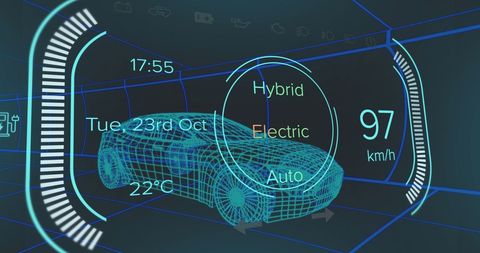 Futuristic Interface Displaying Hybrid Electric Car Features