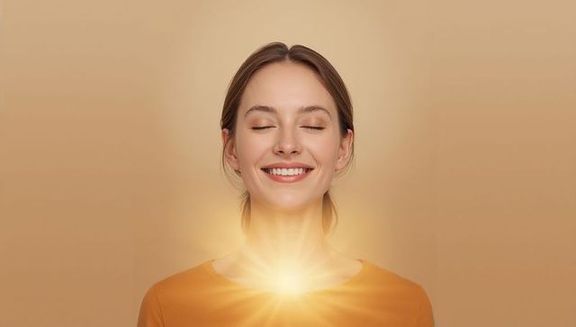 Woman Experiencing Inner Radiant Glow and Chest Warmth for Wellness and Mindfulness