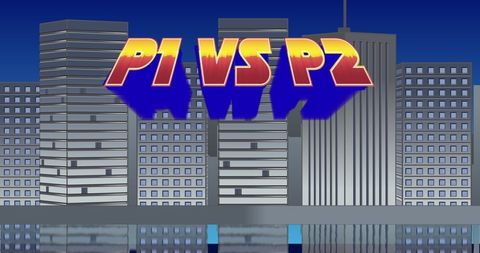 Retro Video Game Style Title Screen with Cityscape
