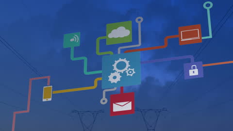 Cloud Computing Network Over Electricity Pylons Concept