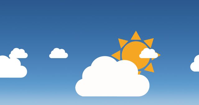 Illustrative image of bright sun and clouds against blue sky, copy space. Vector, sky, nature and abstract concept.