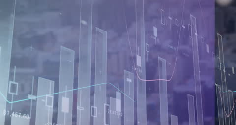 Abstract Financial Data Charts Over Cityscape Background