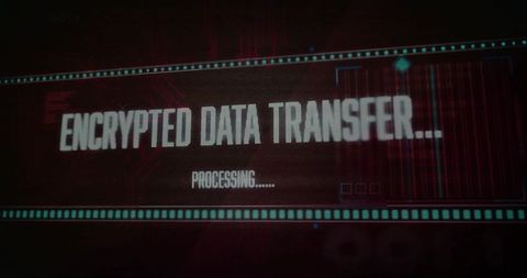 Encrypted Data Transfer Processing on Futuristic Cyber Monitor with Glitch Circuitry HUD