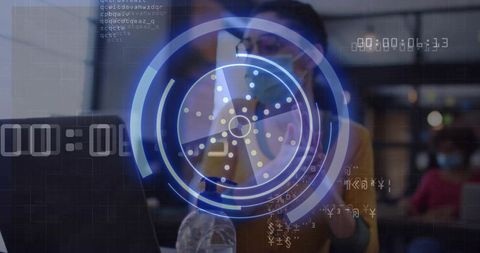 Analyst Viewing Data Analytics with Modern AR Overlay in Office