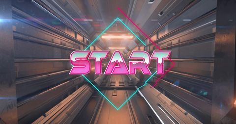 Retro Futuristic Start Screen with Digital Tunnel - Download Free Stock Images Pikwizard.com