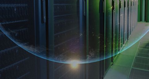 Global Network Overlay on Modern Data Center Server Room - Download Free Stock Images Pikwizard.com