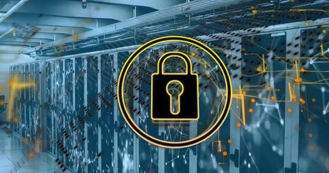Digitally Secure Server Room with Lock Icon Overlay - Download Free Stock Images Pikwizard.com