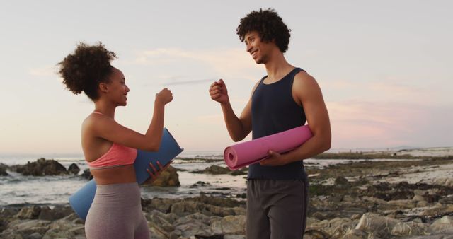Fit Couple Exercising Outdoors by the Beach at Sunset - Download Free Stock Images Pikwizard.com