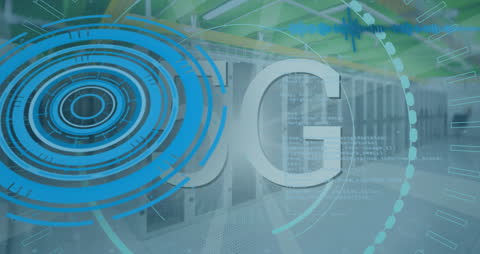 Abstract 5G Technology with Servers and Data Processing Graphics