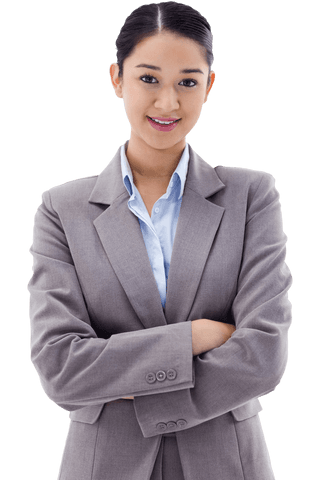 Transparent Businesswoman Standing Confidently in Professional Suit
