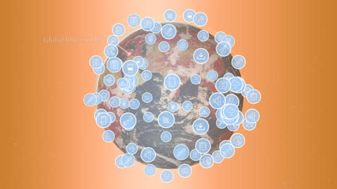 Digital Globe with Technology Icons on Orange Background